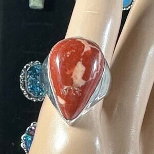 💕 Red jasper‎ sterling silver pear teardrop ring size 9    1” x3/4”